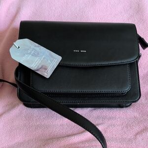 Pixie Mood Black Structured Flap Crossbody
